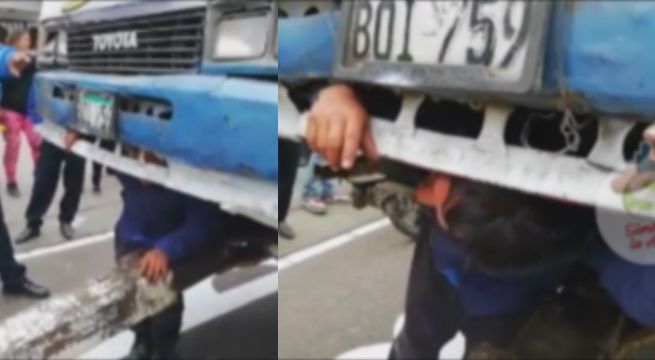 Surco: cobrador se metió debajo de una cúster para evitar que se lleven el vehículo al depósito
