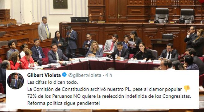 Comisión de Constitución archiva proyecto de ley que prohibía reelección de congresistas