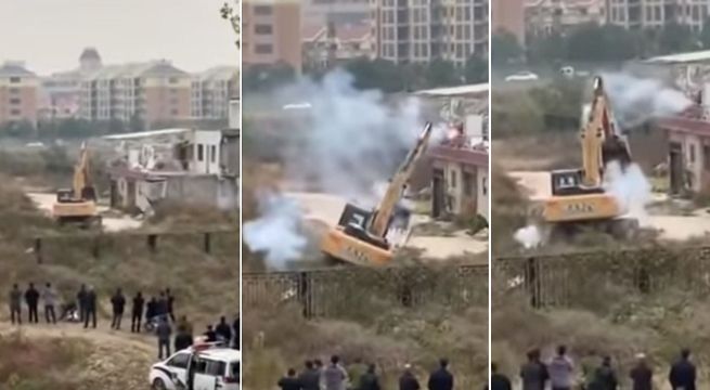 Hombre derriba excavadora que iba a demoler su casa utilizando fuegos artificiales (Video)
