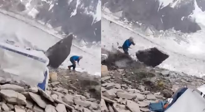 Roca se desprende de montaña y cae sobre escaladores a toda velocidad (Video)