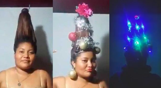 Mujer es sensación en redes sociales con su gran peinado navideño (Video)