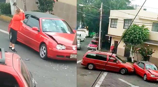 Mujer enfurece y destroza el auto de otra tras un percance vial (Video)