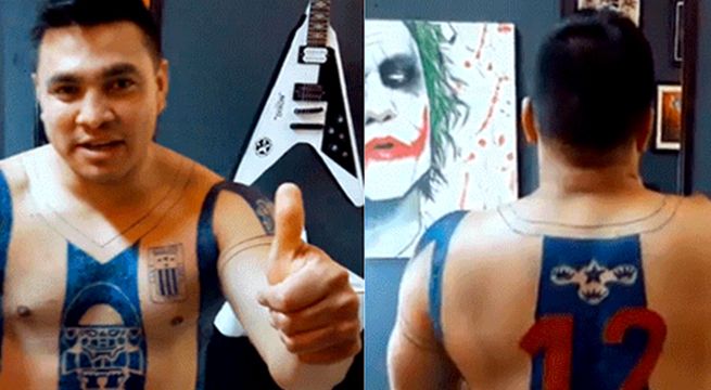 Hincha se tatuó la mitad de su cuerpo con la camiseta de Alianza Lima (Video)