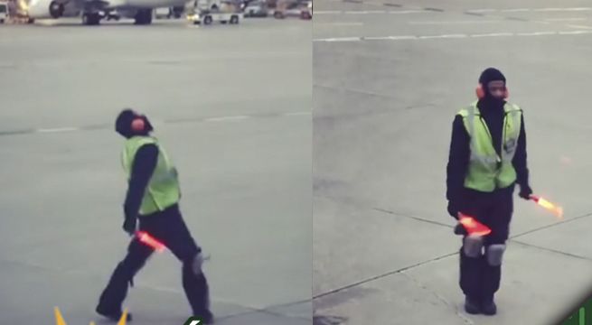 Guía de aviones causa furor en las redes sociales con peculiar baile (Video)
