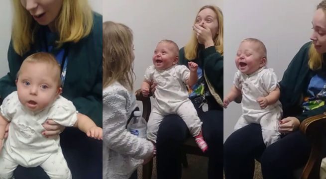 Bebé escucha por primera vez la voz de su hermana y su reacción conmueve al mundo (Video)