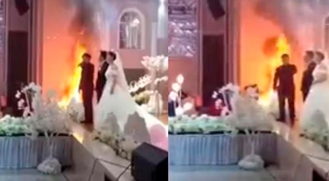 No detienen boda pese a que se desata incendio en plena ceremonia (Video)