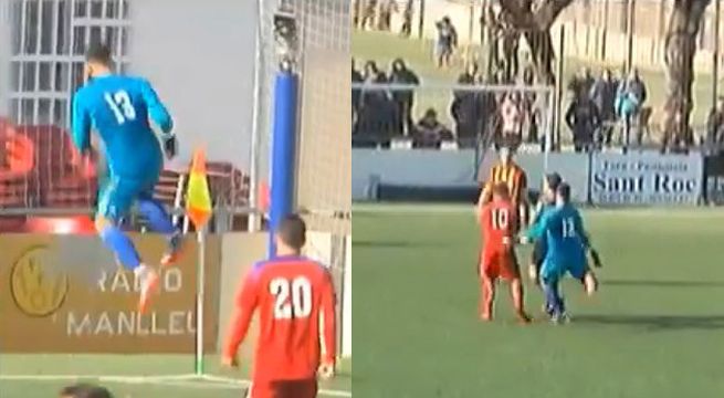Arquero anota agónico gol con la mano, se lo anulan y golpea al árbitro (Video)