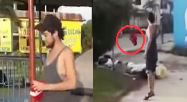 Chileno bota a la basura camiseta peruana luego de ser desalojado de la vía pública [Video]