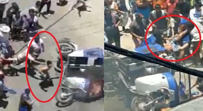 Ladrón es golpeado por comerciantes y le queman su mototaxi [Video]