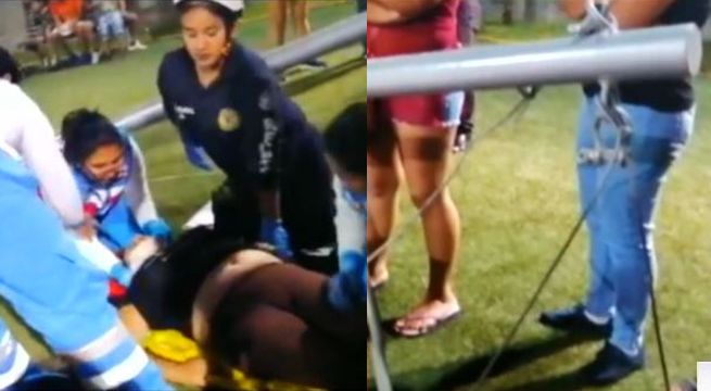 Esposos resultaron heridos al caerles poste de metal en local de KFC [Video]