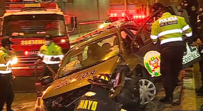 Patrullero se despistó durante persecución con balacera en el Rímac [VIDEO]