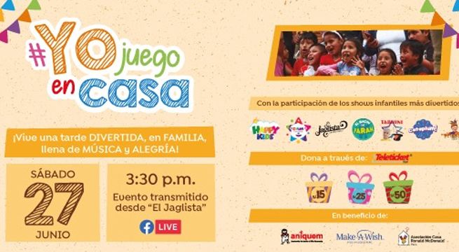 Festival infantil #YoJuegoEnCasa busca apoyar la recuperación de niños de tres ONGs
