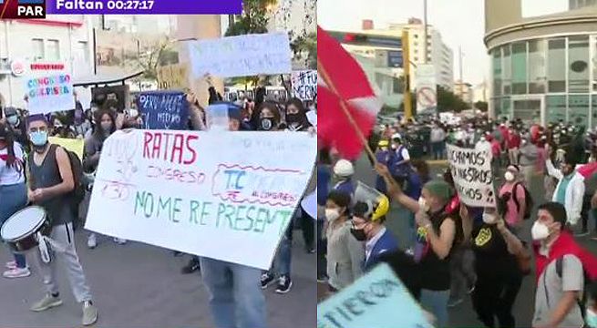 Movilización contra Manuel Merino avanza por avenidas de Miraflores [Video]