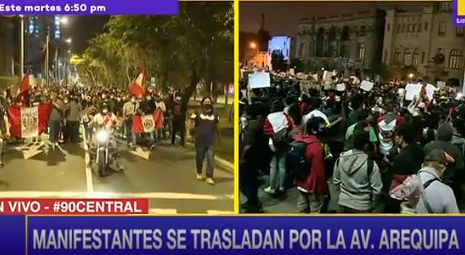 Manifestantes contra Manuel Merino se trasladan por la Avenida Arequipa [Video]