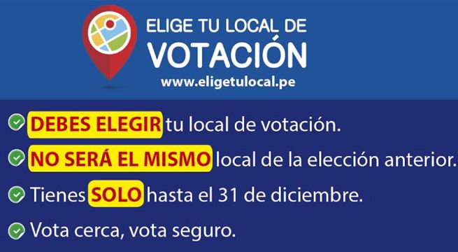 ONPE pone a disposición de la población la plataforma ‘Elige tu local de votación’