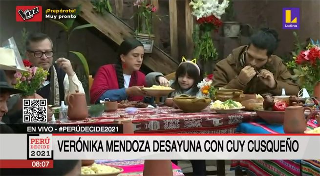 Verónika Mendoza desayuna con cuy cusqueño