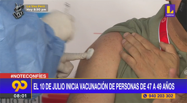El 10 de julio iniciará la vacunación de personas de 47 a 49 años