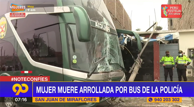 Mujer murió arrollada por bus de la policía