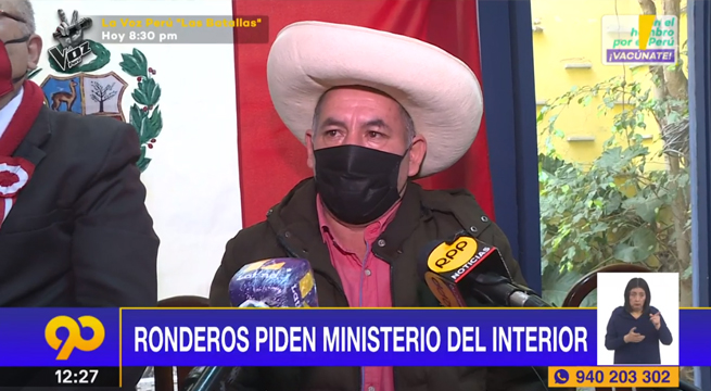 Ronderos solicitan la cartera del Ministerio del Interior a Pedro Castillo