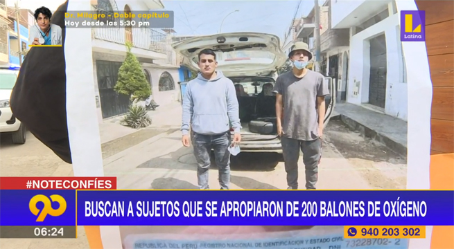 Buscan a sujetos que se apropiaron de 200 balones de oxígeno