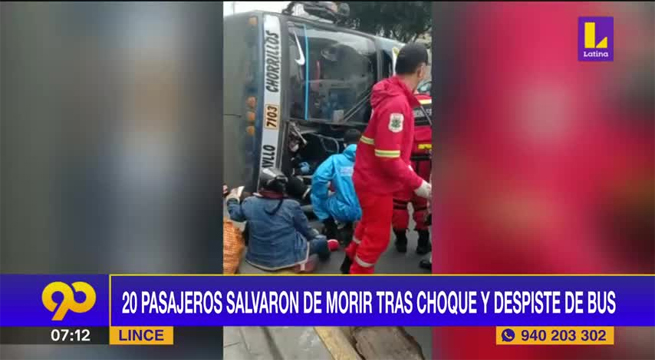 20 pasajeros salvaron de morir tras choque y despiste de bus en Lince