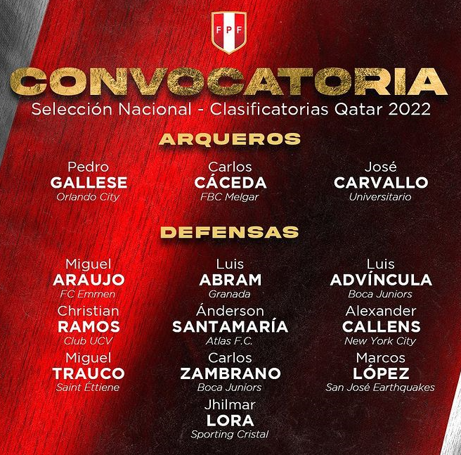 Convocados para el Perú vs chile