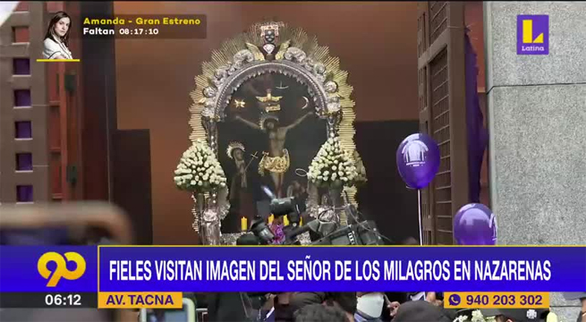 Fieles visitan imagen del Señor de los Milagros en la Iglesia de Las Nazarenas