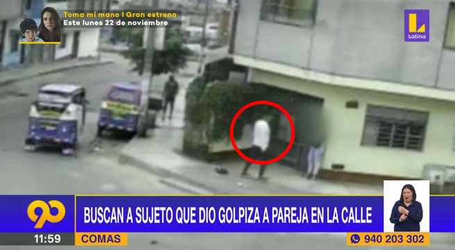 Comas: PNP busca a sujeto que propinó golpiza a mujer en la calle