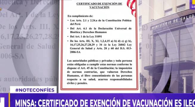 Minsa: certificado de exención de vacunación es ilegal