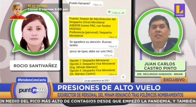 Ministro del Ambiente conocía de contrataciones irregulares, indica exdirector de RR. HH.