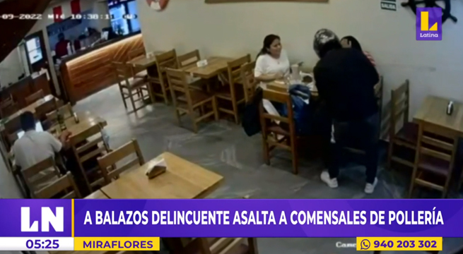 Miraflores: a balazos, delincuente asalta a comensales de pollería