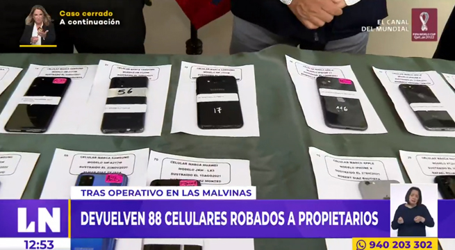 Devuelven 88 celulares robados a propietarios tras operativo en Las Malvinas