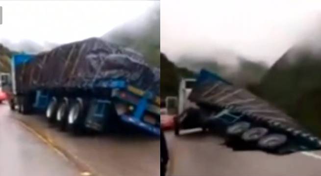 Impactantes imágenes de caída de tráiler a abismo