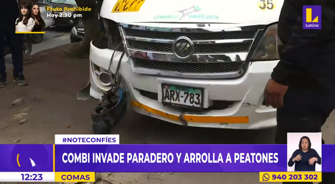 Comas: combi con más de S/ 6000 en papeletas invade paradero y arrolla a peatones