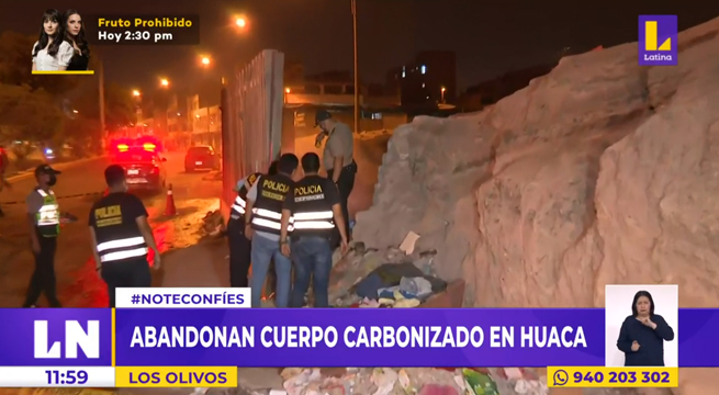 Los Olivos: abandonan cuerpo carbonizado en huaca