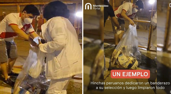 Perú vs. Uruguay: hinchas peruanos limpian las calles de Montevideo tras realizar banderazo