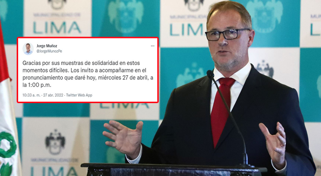 Jorge Muñoz: “Gracias por sus muestras de solidaridad en estos momentos difíciles”