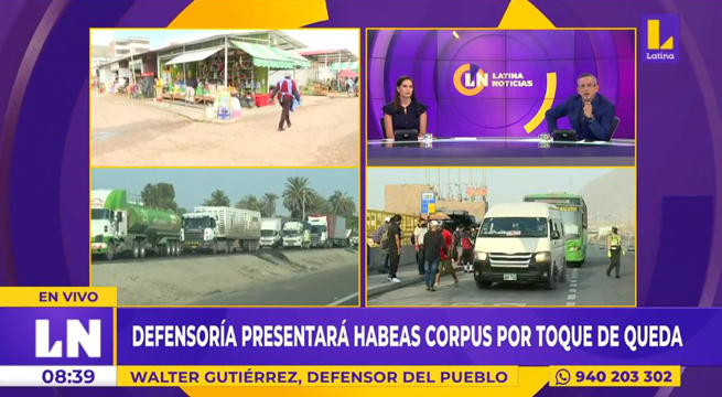 Defensoría del Pueblo anuncia que presentará habeas corpus por toque de queda