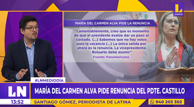 María del Carmen Alva pide la renuncia del presidente Pedro Castillo