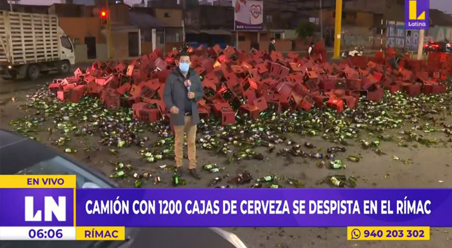 Rímac: camión con 2000 cajas de cerveza se despista
