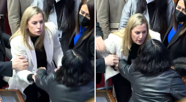 María del Carmen Alva jalonea a Isabel Cortez durante la sesión plenaria