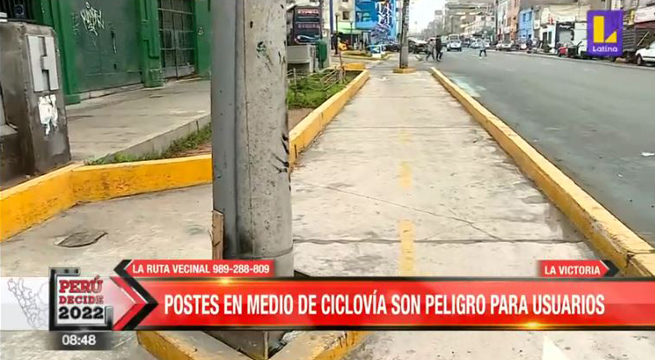 La Victoria: postes en medio de ciclovía generan peligro
