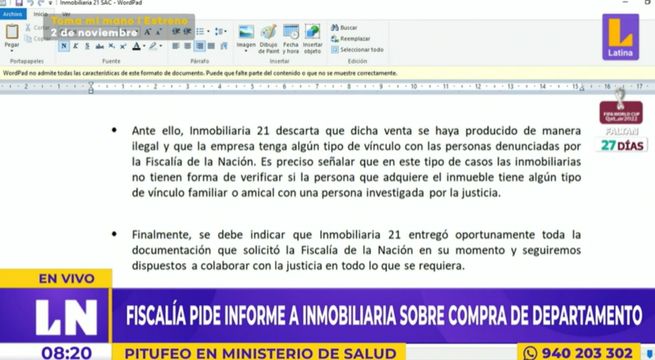 Jorge López: Fiscalía pide informe a inmobiliaria sobre compra de departamento
