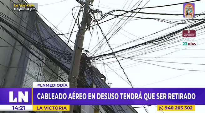 Cableado aéreo en desuso deberá ser retirado en un plazo no mayor a 24 meses