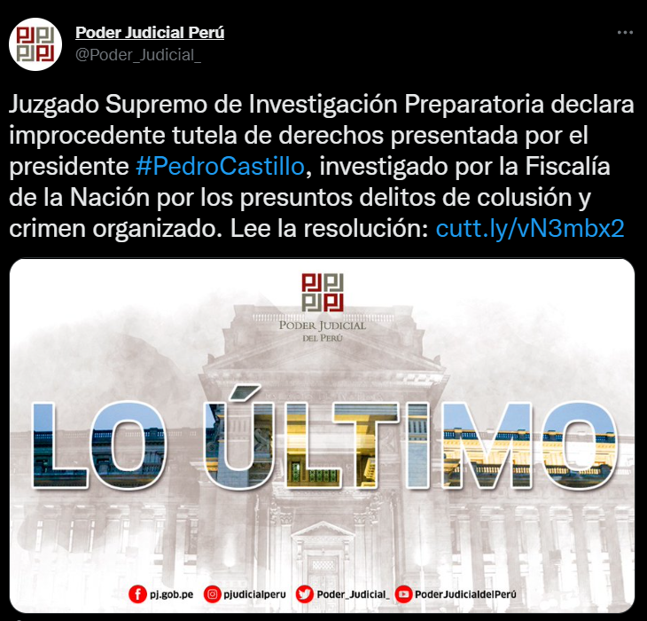 Pedro Castillo tutela de derechos