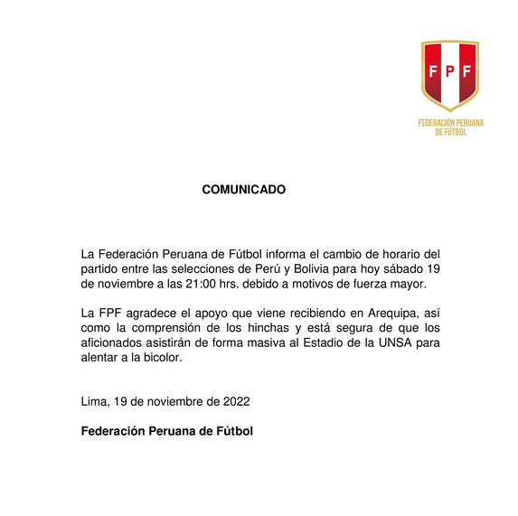 a qué hora juega perú vs bolivia