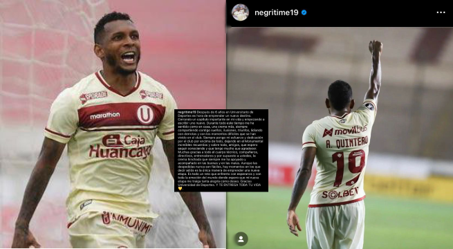 Alberto Quintero se despidió de Universitario mediante sus redes sociales