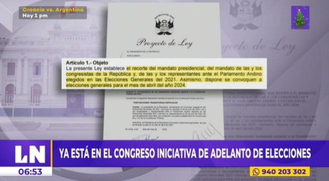 Poder Ejecutivo presenta ante el Congreso el proyecto de ley de adelanto de elecciones