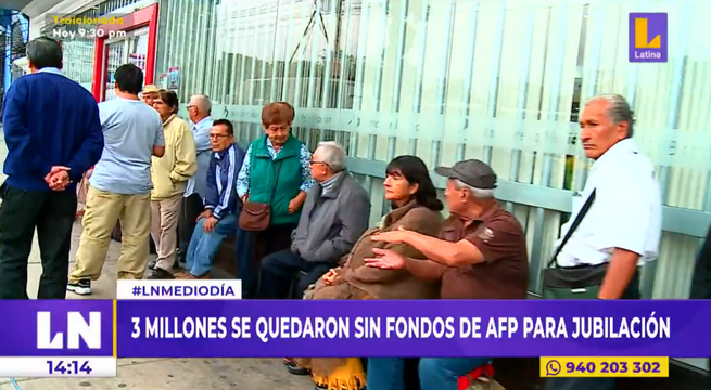 Tres millones de personas se han quedado sin fondos de AFP para su jubilación