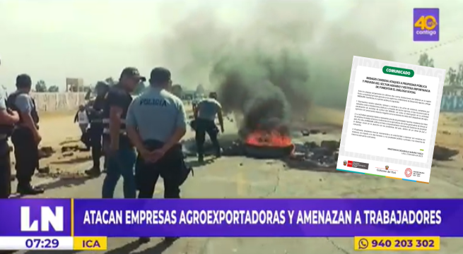 Midagri condena ataques a fundos de agroexportación e invoca al diálogo